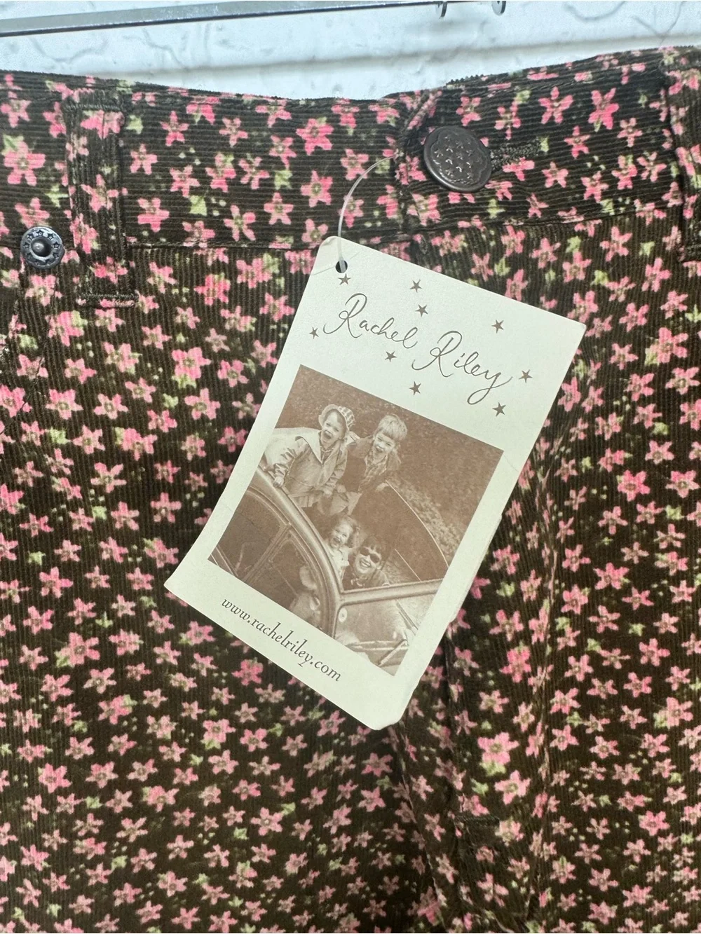 Rachel Riley Girls 12Y Floral Corduroy Pants NWT Brown Pink Cottagecore